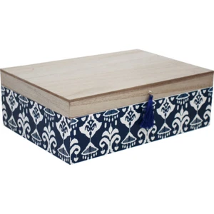 Caja de madera para casa de campo tapa con bisagras base con patrón azul - Imagen 1 de 1