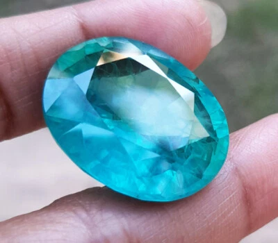 56cts. 25x21mm. Oval Cut Columbian GREEN EMERALD Created Gems_TOP COLOR AAA++ - Image 1 of 4