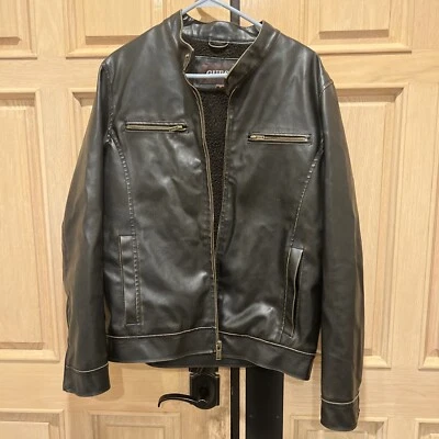 Guess Men's Black Faux Leather Racing Motorcycle Sports Jacket, Size Medium - Image 1 of 4
