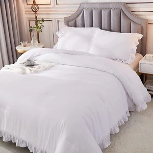 White Comforter Set, 3-Piece Solid Color Comforter Set, Down Alternative Set - Picture 1 of 7