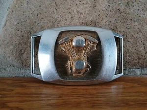 v twin motorcycle engine Belt Buckle Complete With Road Rash Vintage Heavy!! - Picture 1 of 4
