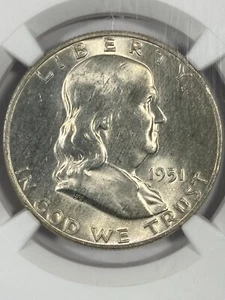 1951-D Franklin Half Dollar. .50. NGC MS64. FBL. - Picture 1 of 5
