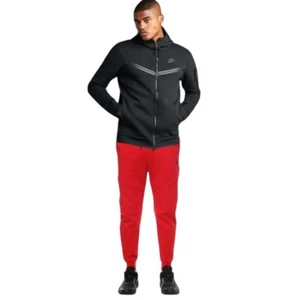 Mens Size 2XL Nike Tech Fleece Tracksuit 2 Piece Sweatsuit Outfit Black Red NWT - Picture 1 of 12