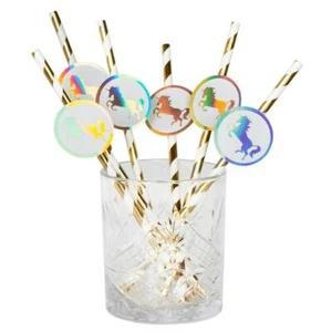6 X UNICORN PAPER PARTY STRAWS GOLD PEARLESCENT GIRL'S UNICORN PARTY - Picture 1 of 4