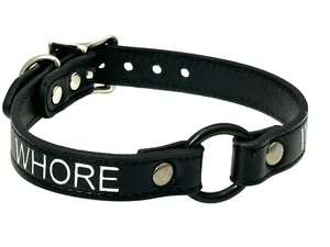 Name BLACK Ring Choker BDSM Collar Vegan Leather Necklace O Ring Fetish - Picture 1 of 6