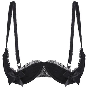 Sujetador de estante de encaje para mujer de 1/4 tazas para el torso acolchado push up con alambre bralette balconette - Imagen 1 de 38