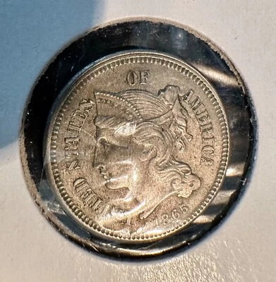 U.S. COINS 1865 NICKEL 3C PIECE VF-XF - Image 1 of 3