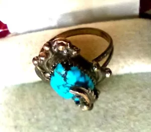 NAVAJO E. YAZZIE HANDGEFERTIGTER SILBER MORENCI TÜRKIS Vintage RING - Bild 1 von 8