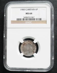 1900  Great Britain 6 P, NGC MS 64 ,  nice silver  coin.  # 7-16. - Picture 1 of 4