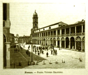 1891 FAENZA, BLICK AUF DIE PIAZZA VITTORIO EMANUELE. E.Romana.Xilo, Premoli. AETNA - Bild 1 von 1