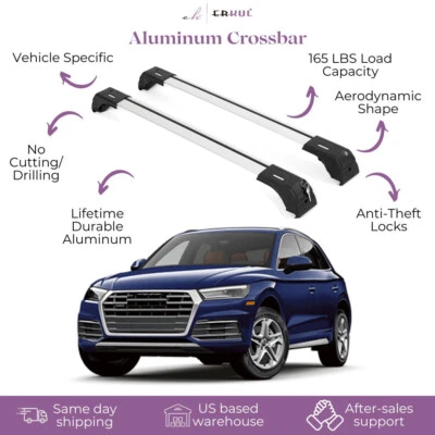 Fits Audi Q5 2018-2026 with Factory Rails 2PCS Roof Rack Cross Bars 165 LBS - Image 1 of 4