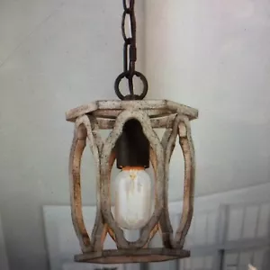 LNC Farmhouse Wood Pendant 6 in. W 1-Light Brown Drum Cage Rustic Island Pendant - Picture 1 of 4