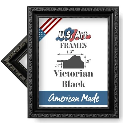 US Art Frames 1.37" Black Victorian Ornate Solid Hard Wood Picture Frame S-A - Image 1 of 4
