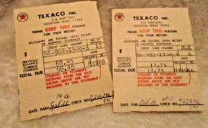 Vintage~Texaco Payment Receipts~Cardstock~2 qty~1966 - Picture 1 of 9
