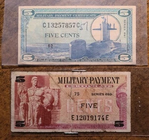 SERIES 681 + 692 MPC MILITARY PAYMENT CERTIFICATES 5 CENTS - Picture 1 of 2