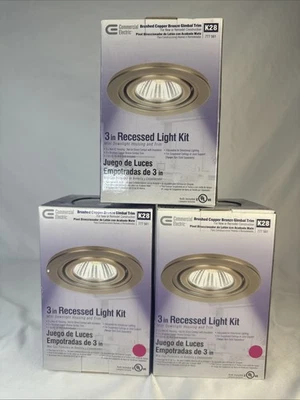 3x Commercial Electric K28 3” Recessed Lighting Kit | Brushed Copper Gimbal Trim - Image 1 of 4