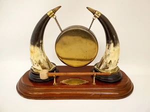 Antiker Dinner Gong Hörner Messing Holz + Schlägel schöne Qualität & Klang - Bild 1 von 17