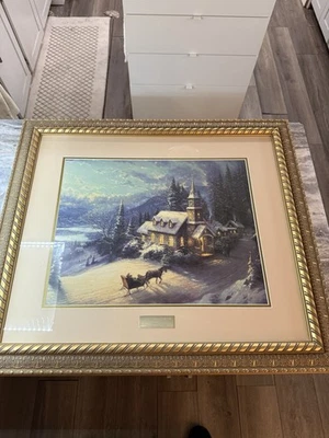 Thomas Kinkade Painting:  SUNDAY EVENING SLEIGH RIDE (Library Edition) 26 X 30 - Image 1 of 4