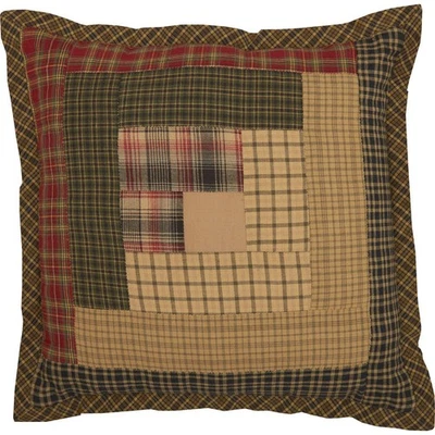 Tea Cabin Rustic 12"x12" Patchwork Pillow Green Thanksgiving Cotton Square Be... - Image 1 of 3