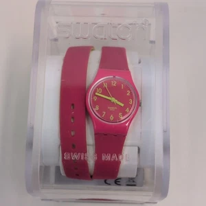 Reloj Swatch Divertido en Rosa Hecho en Suiza Mujer Rosa Brillante Amarillo Banda de Silicona - Imagen 1 de 4