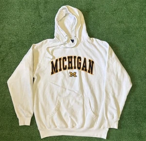 Vintage Michigan Wolverines Hoodie Sweatshirt Men’s Medium White Blue Pockets - Picture 1 of 7