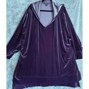 Roamans Velour Hooded Tunic in Eggplant Size 4X Comfy Elegant Plus Lounger - Picture 1 of 4
