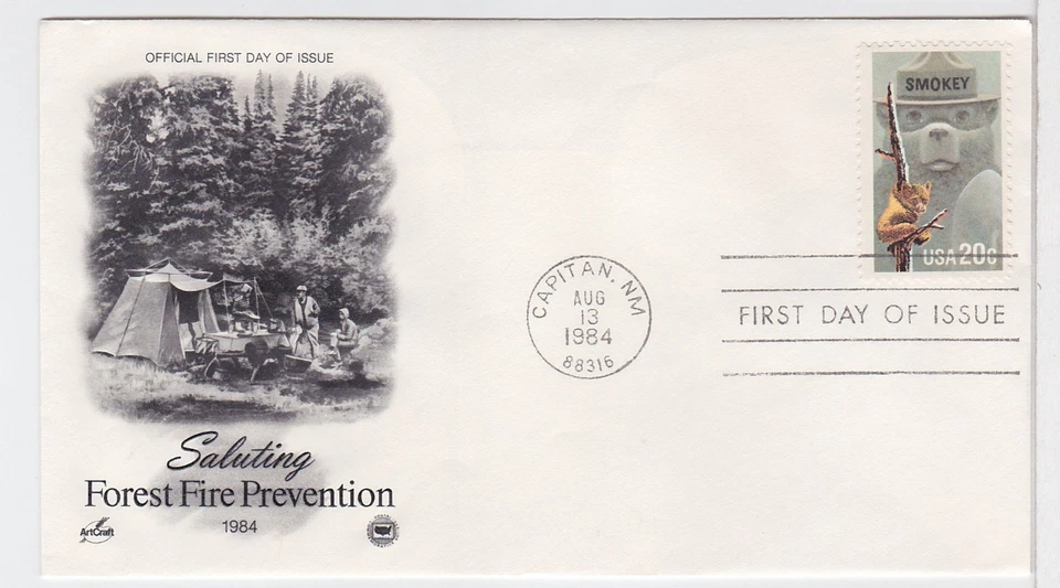 TurtlesTradingPost- Smokey the Bear Prevent Forest Fires 1984 #2096 Artcraft FDC - Image 1 of 1