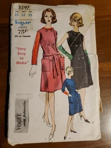 1960's VOGUE Misses' Coat Dress Pattern 5597 Size 10 Bust 31" Hip 33" - Picture 1 of 2