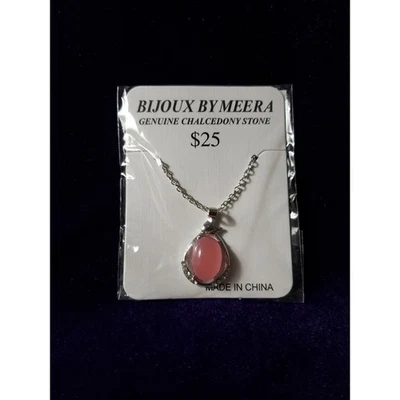Collar Bijoux by Meera Genuino Rosa Piedra Calcedonia Colgante Tono Plata, Nuevo con Etiquetas Foto 1 de 4