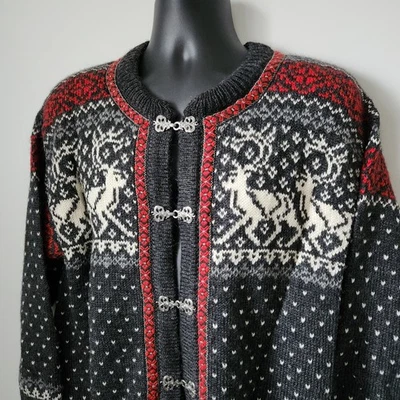 Vintage Dale Of Norway Reindeer Wool Cardigan Sweater Norwegian Fair Isle XL - Image 1 of 4