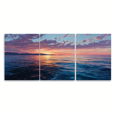 3pcs Sea Sunset Original Seascape Painting Metal Print Ready to Hang Art - Image 1 of 4