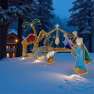 Presepe in vetro colorato fatto a mano set 8 pezzi mangiatoia unica nel suo genere - Foto 1 di 11
