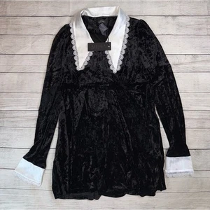 Dolls Kill NWT Widow Crushed Velvet Mini Dress with White Lace Collar Medium - Picture 1 of 8