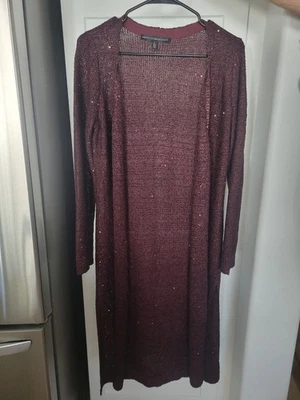 Cárdigan Plumero Borgoña Largo Casa Blanca Mercado Negro Lentejuelas Brillantes Nuevo sin Etiquetas Foto 1 de 4