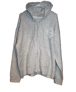 THE COUTURE CLUB Full Zip Hoodie Sweater Women's Size L Grey Fluffy Emblem NEW - Picture 1 of 2