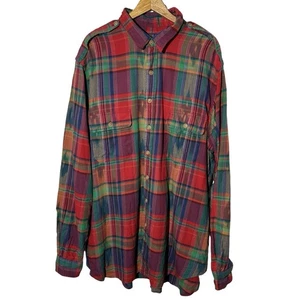 Polo Ralph Lauren Langarm Azteken Knopfleiste Flanellhemd Madras Herren Gr. 2XLT - Bild 1 von 7