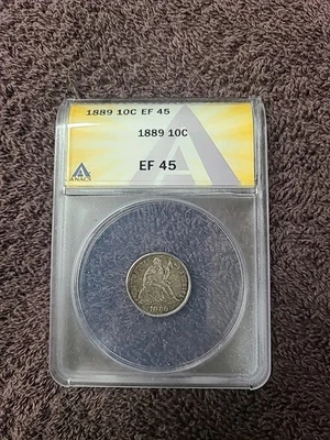 1889 Liberty Seated Dime 10c ANACS XF 45 Extra Fine - Image 1 of 4
