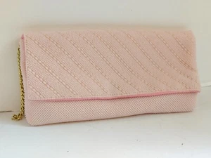 Vintage 50's Pink Beaded Clutch Handbag Purse Satin Lining Beads Estate Sale - Picture 1 of 14
