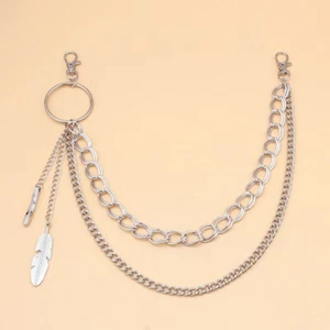 Punk Jeans Pants Personalized Trouser Chain Hip Hop Feather Tassel Pendant Decor - Picture 1 of 7