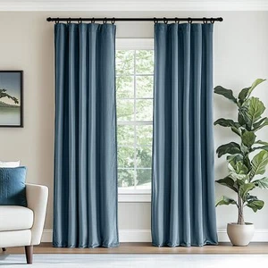 Velvet Blackout Curtains Blue Thermal Insulated Drapes for Bedroom Living Roo... - Picture 1 of 8