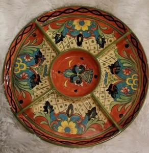 Terra Bella 5 Part Ceramic Relish Serving Dish Tray Round 15.5" - Picture 1 of 4