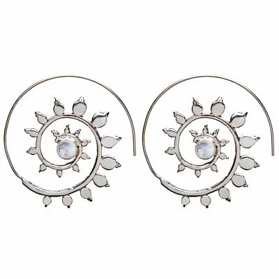 81stgeneration Orecchini In Ottone Argento Pietra Preziosa Fiori Spirali Etnici - Immagine 1 di 3