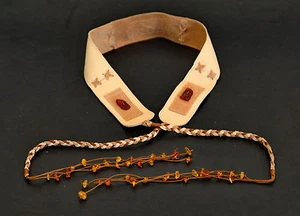 Cinturón hecho a mano de cuero tostado y ámbar báltico para vestido de disfraz medieval SIN USAR 2015  - Imagen 1 de 7