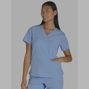 Women's Wrap Top Scrub Uniform Nurse Medical Scrubs Blue Birch Size XS 0-2 NWT - Picture 1 of 3
