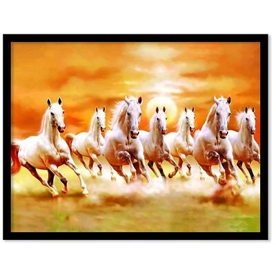 Multicolor, Seven Running Horses Vastu Framed Painting (Size: 11 X 14 in) - Image 1 of 3