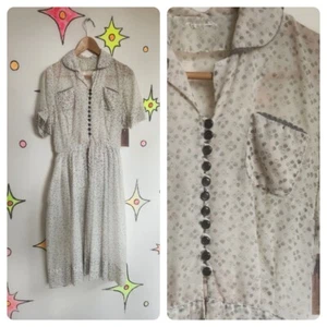 Vintage 40s 50s | Sheer Chiffon Full Skirt Swing Dress Casual Dress | Size M - Picture 1 of 2