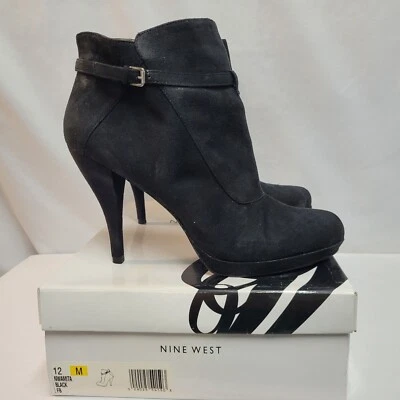 NUEVO en CAJA Botines Nine West AMITA Negro Imitación Vegano Gamuza FB Tacón Alto 12M Foto 1 de 4