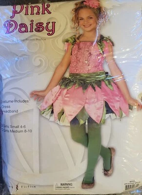 Pink Daisy Sunflower Fairy Costume Girls 4-6 Small Dress Headband Halloween New - Image 1 of 4