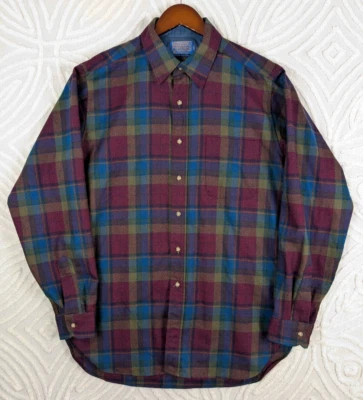 Vtg 60's 70's Pendleton Men's Plaid  Check Virgin Wool Board Shirt Sz L Long USA - Image 1 of 4
