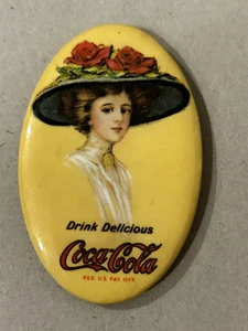 Vintage 1973 Mirror Celluloid Coca Cola Advertising Hand Pocket Hamilton girl 3" - Picture 1 of 5